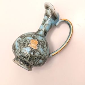 VTG Jumbo Gouda Holland Mini Vase Hand Painted Teal Gold Marbled
